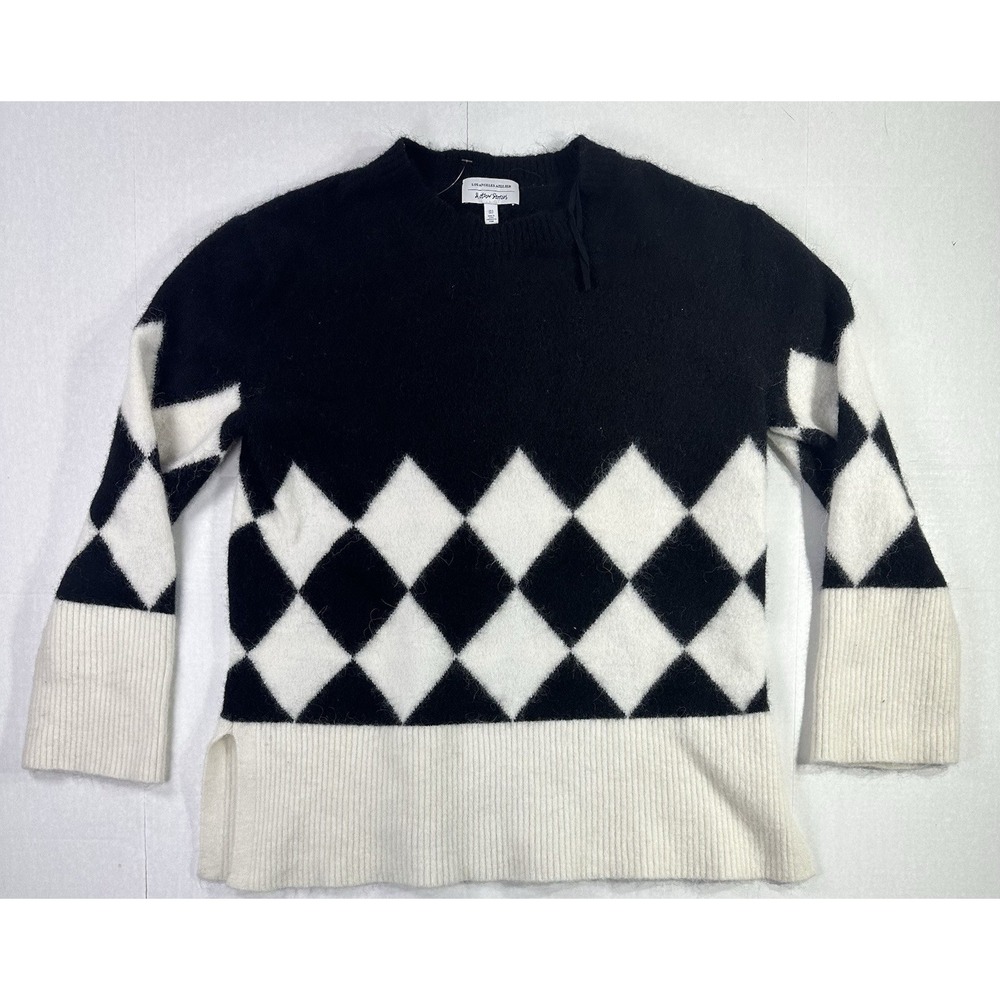 Other Stories Los Angeles Atelier Argyle Sweater Small Black White Wool Blend